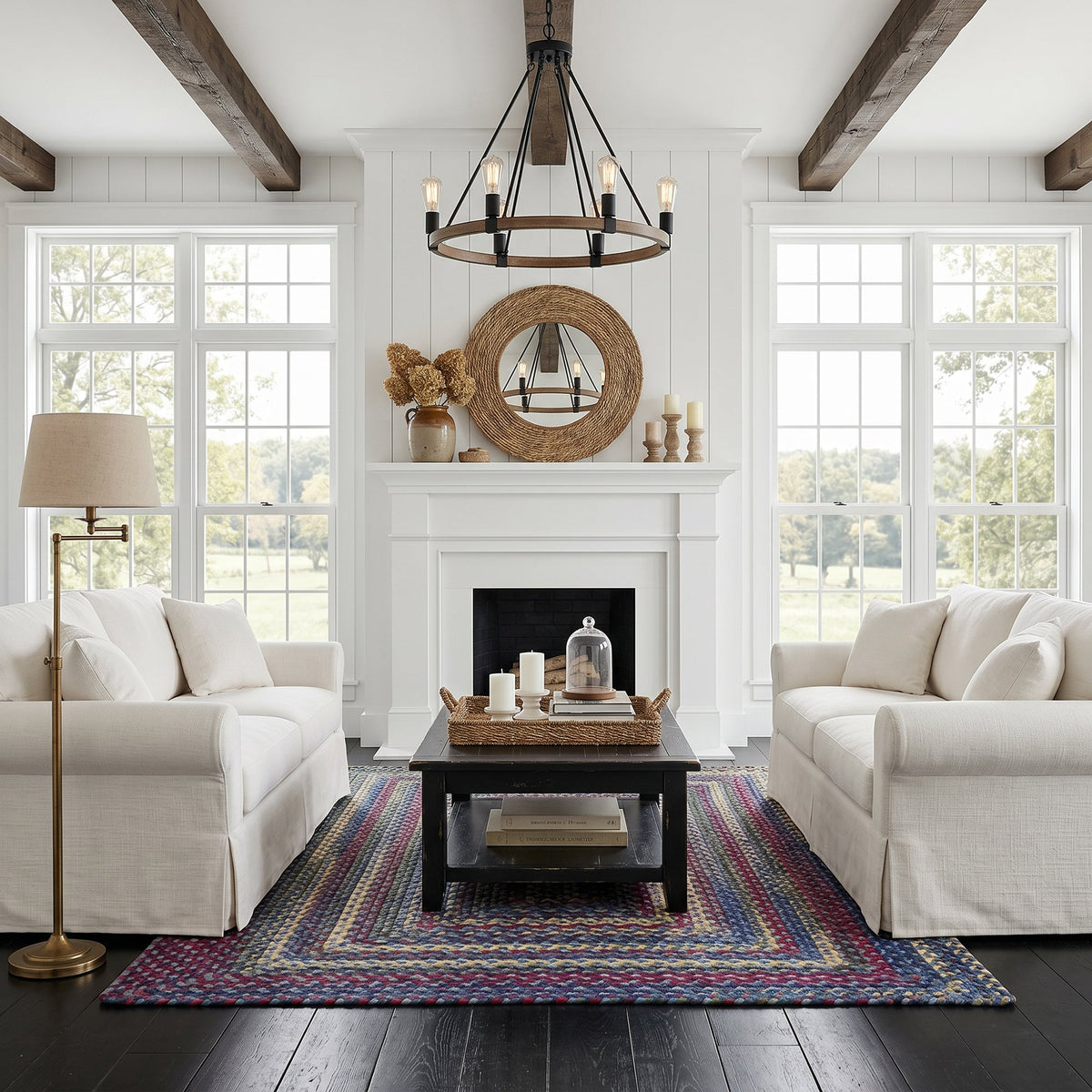 Beachwood Med. Blue Multi Braided Rug Concentric Rectangle image