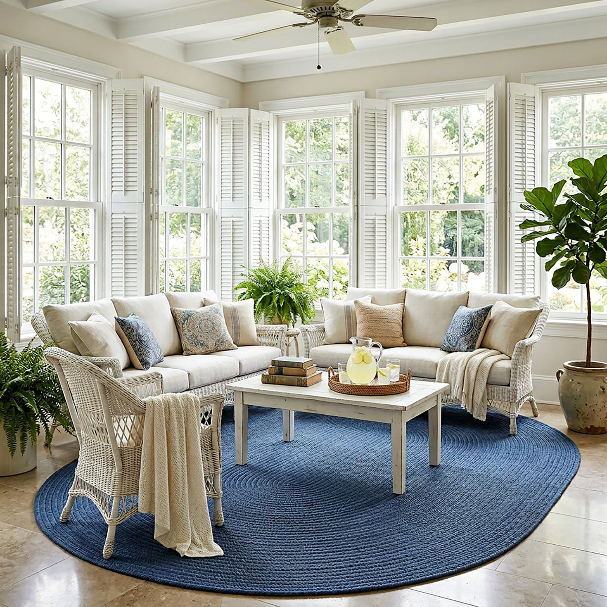 Shoreline Ocean Blue Braided Rug Oval image