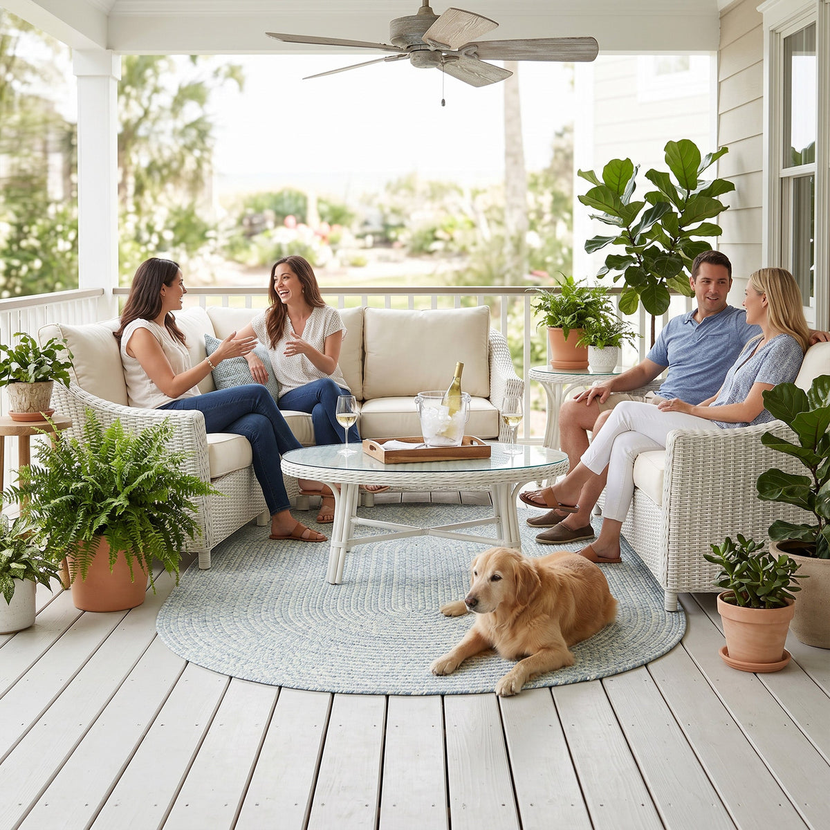 Beach Barn Tweed Baby Blue Braided Rug Oval image