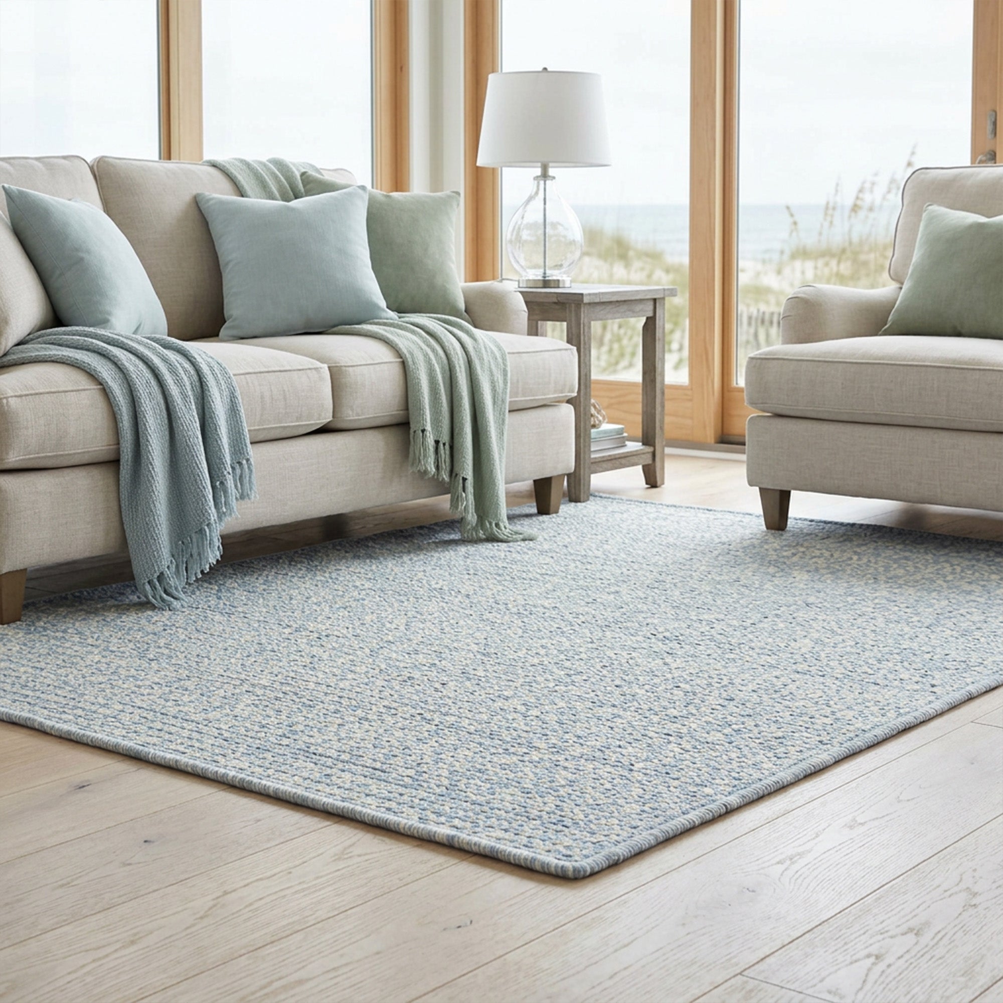 Beach Barn Tweed Baby Blue Braided Rug Cross Sewn Rectangle image