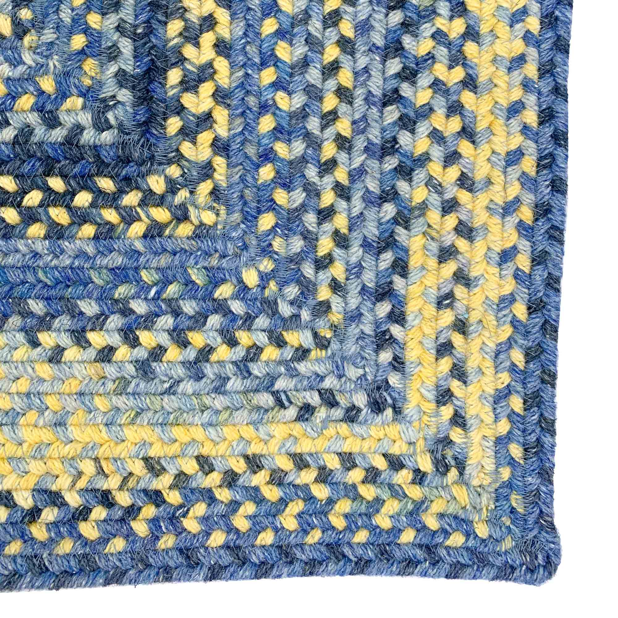 American Classic Blue Yellow Braided Rug Concentric Rectangle image
