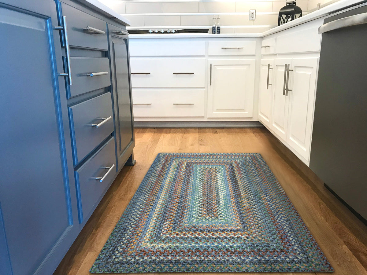 American Classic Legacy Blue Braided Rug Concentric Rectangle image