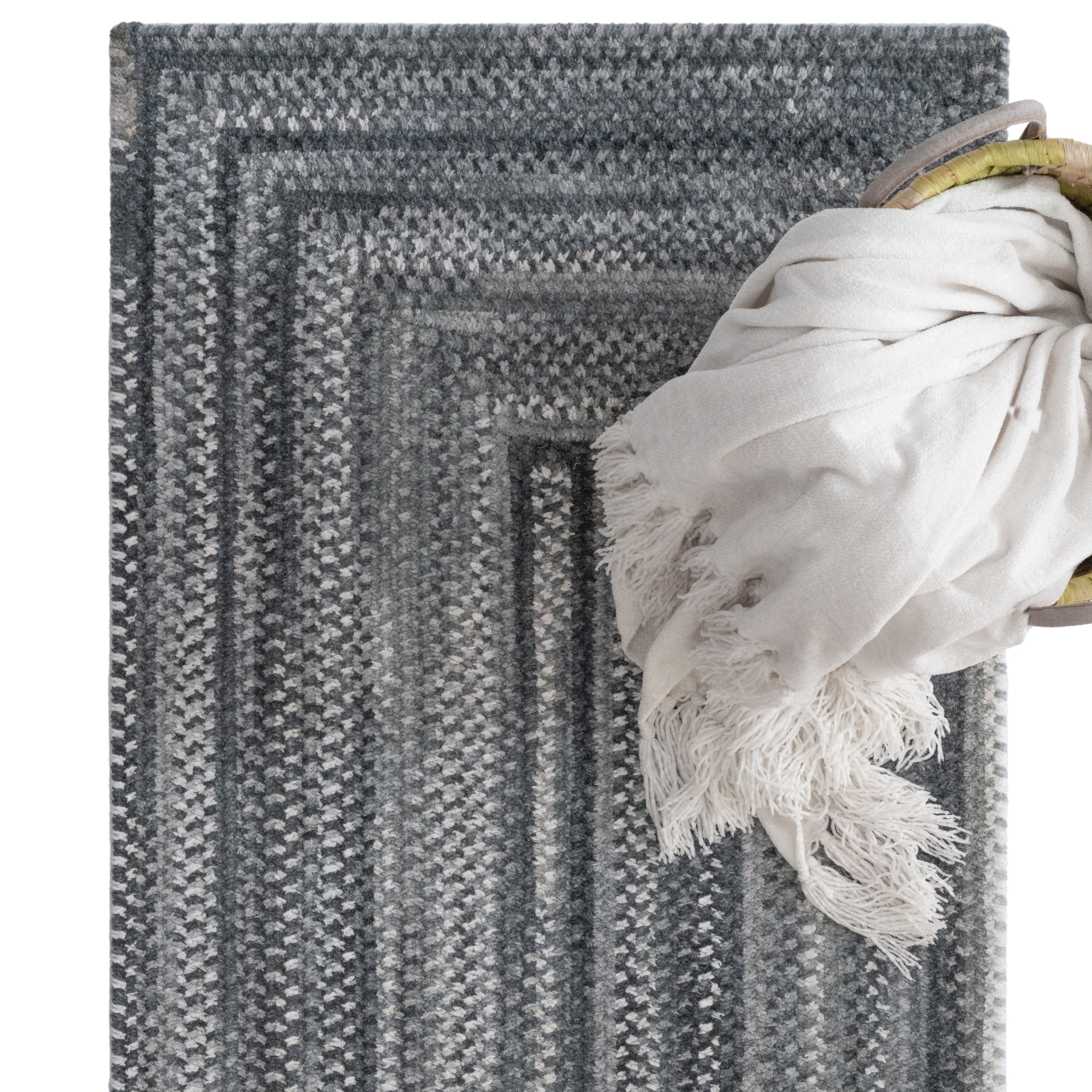 Bambini Cool Gray Braided Rug Concentric Rectangle image