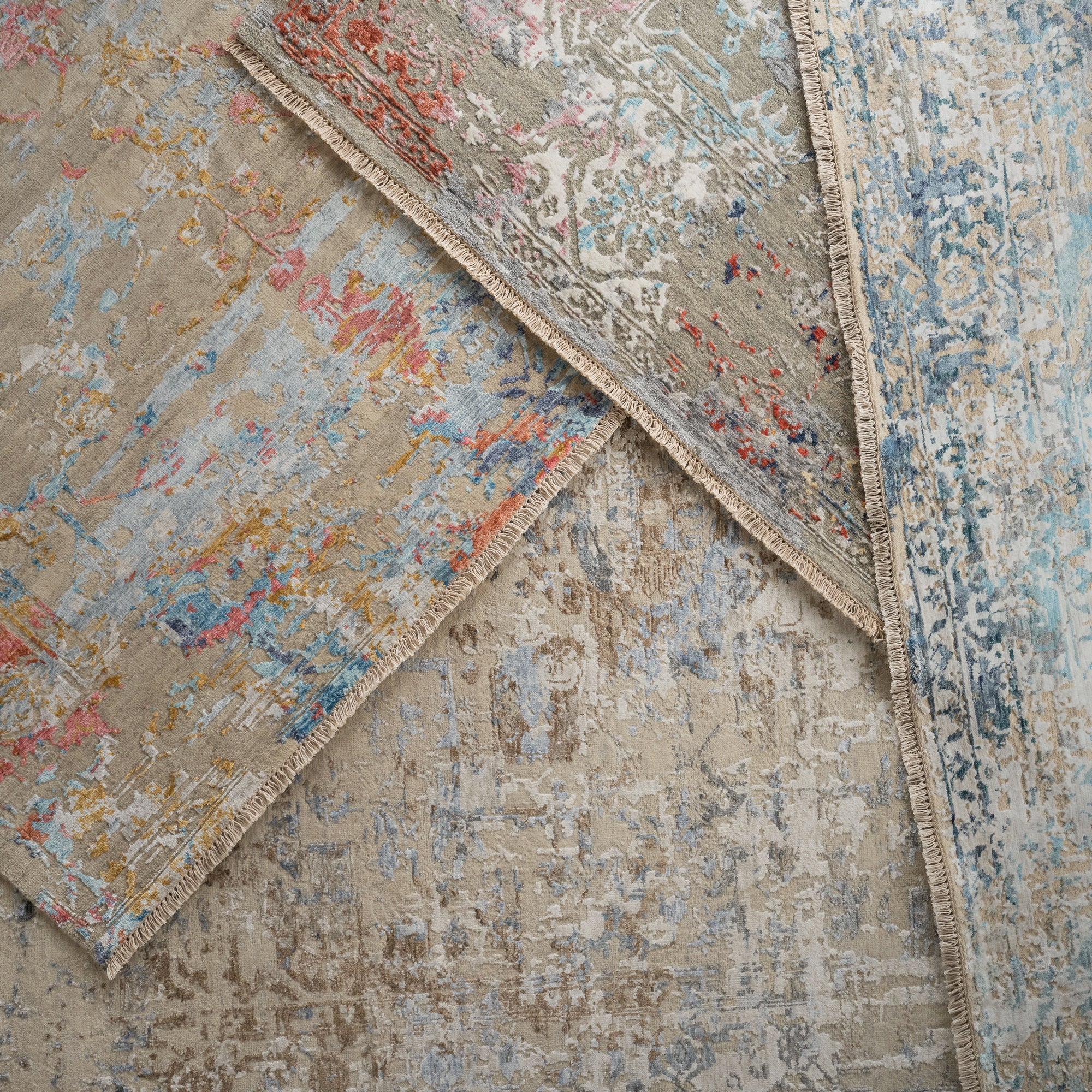 Carrara Beige Blue Hand Knotted Rug Rectangle image