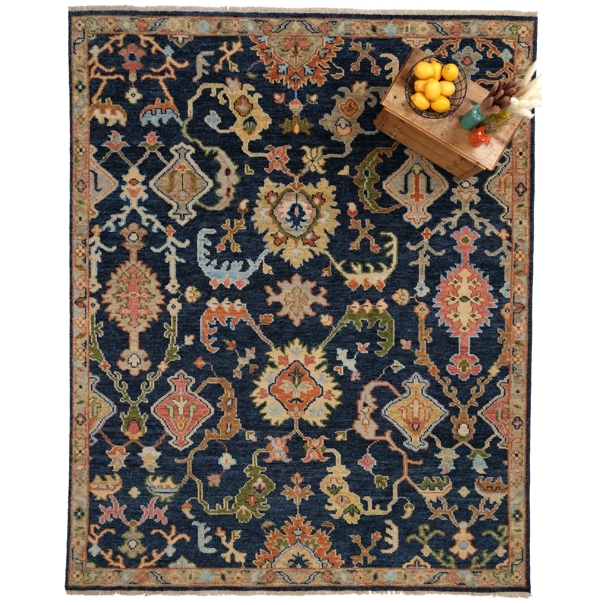 Charise-Palmette Dark Denim Hand Knotted Rug Rectangle image