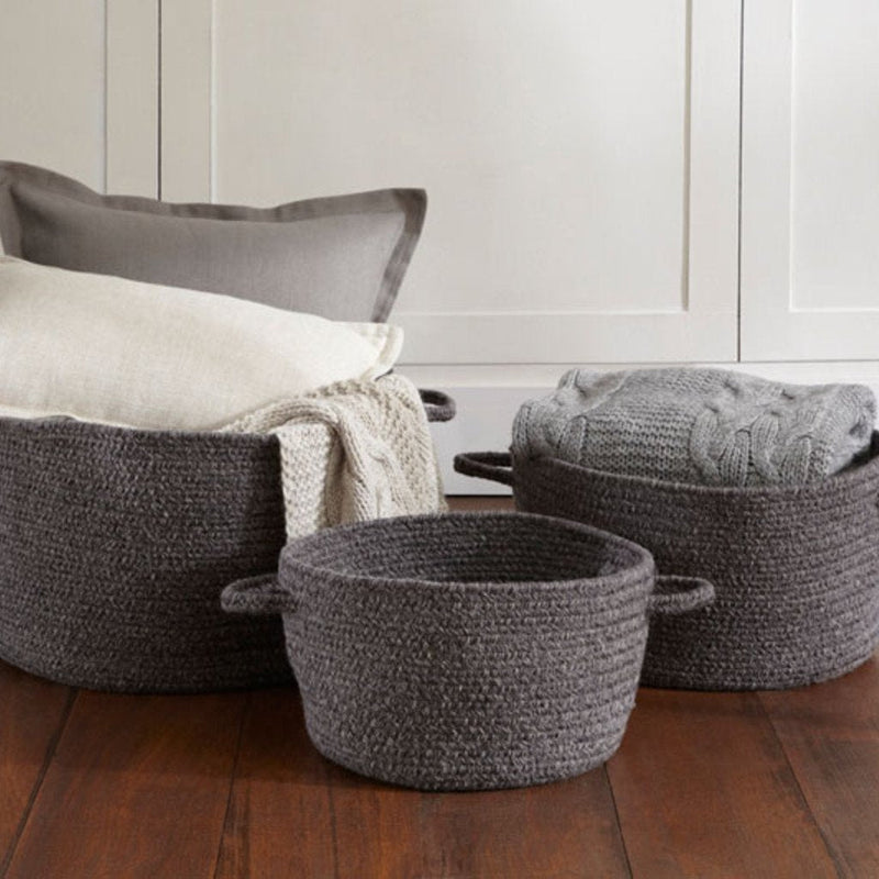 Heathered Grey Braided Rug Basket Roomshot image