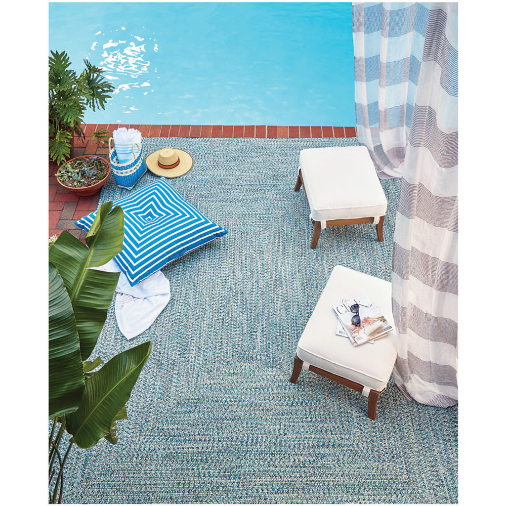 Sea Glass Ocean Blue Braided Rug Concentric Rectangle image