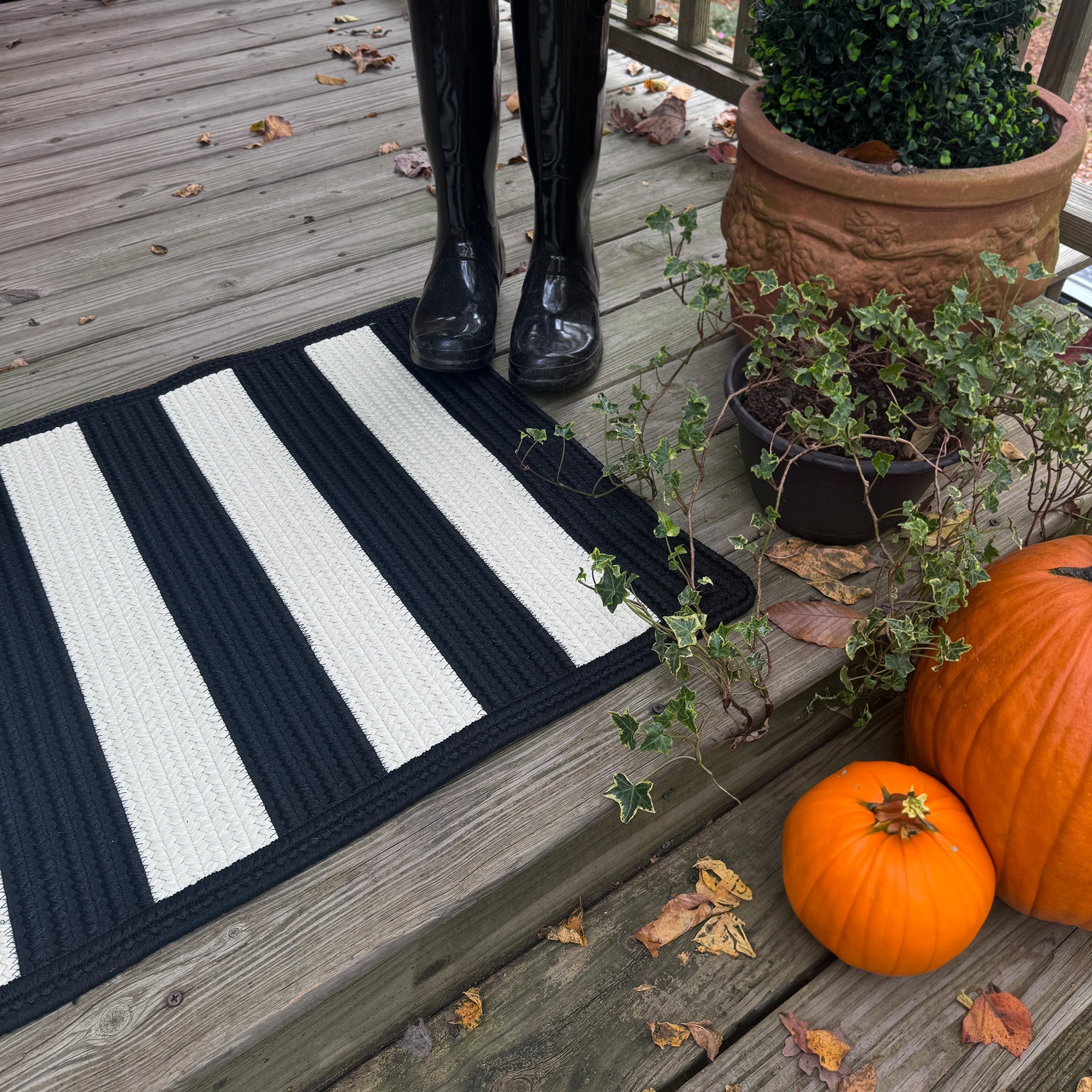 Timeless Black Braided Rug Cross Sewn Rectangle image