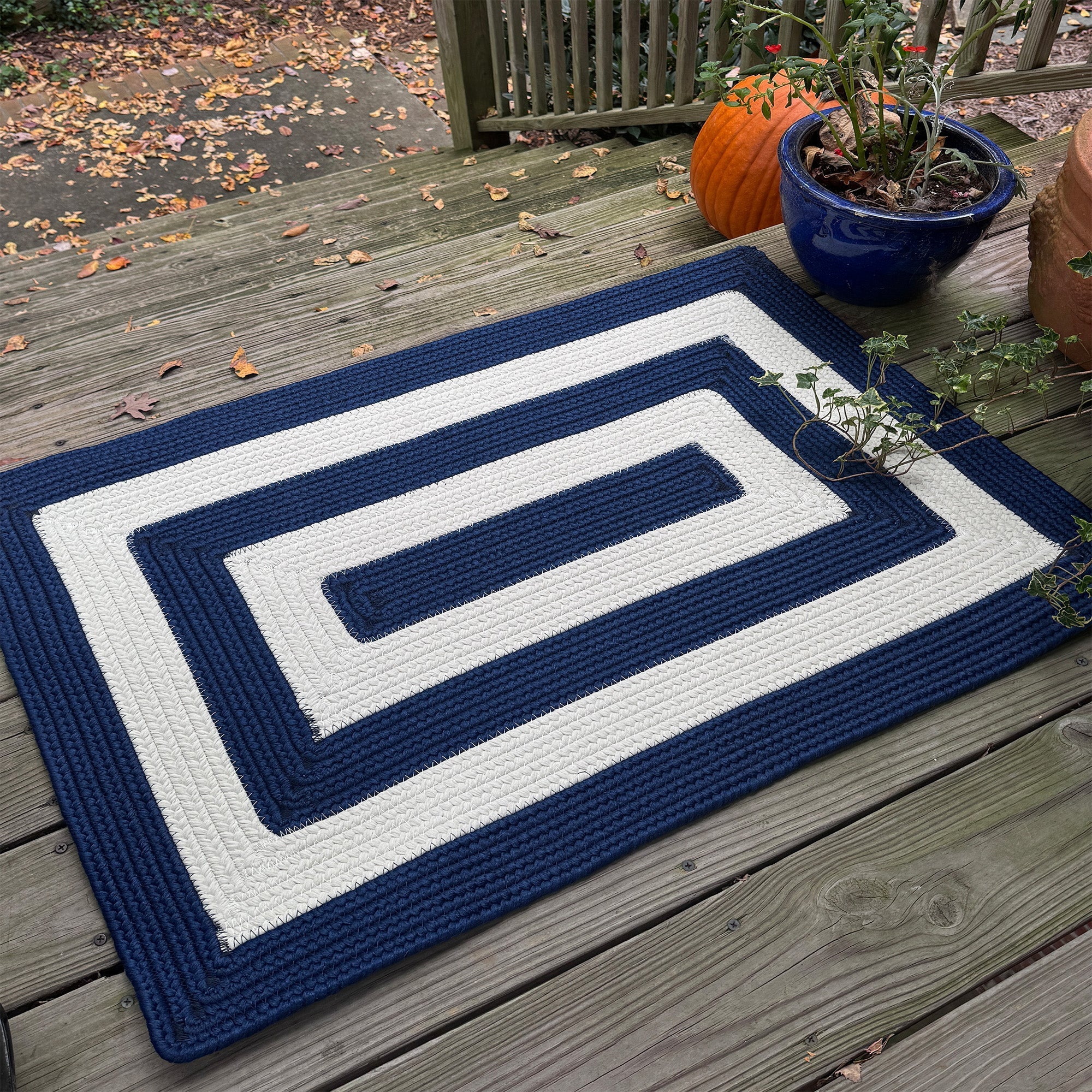 Timeless Navy Braided Rug Concentric Rectangle image