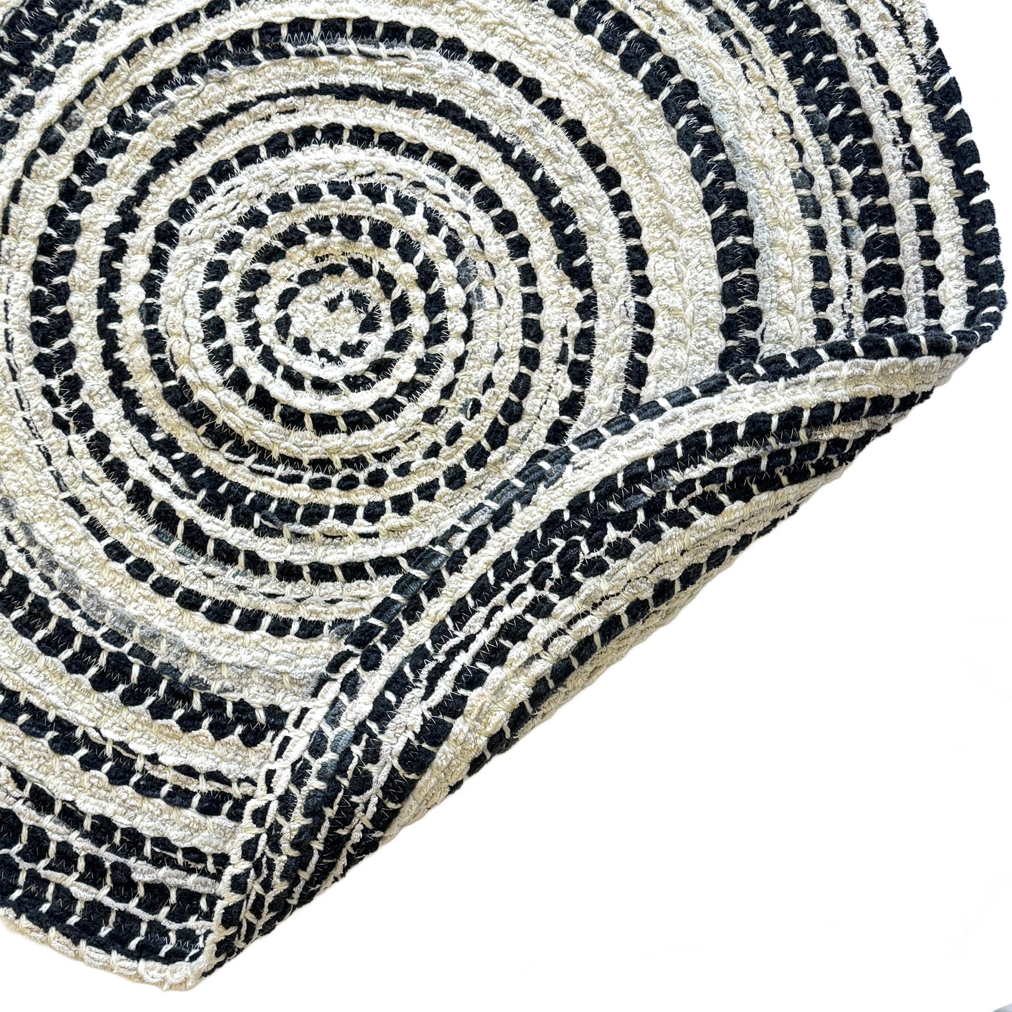 Crafted Black White Braided Rug Round image