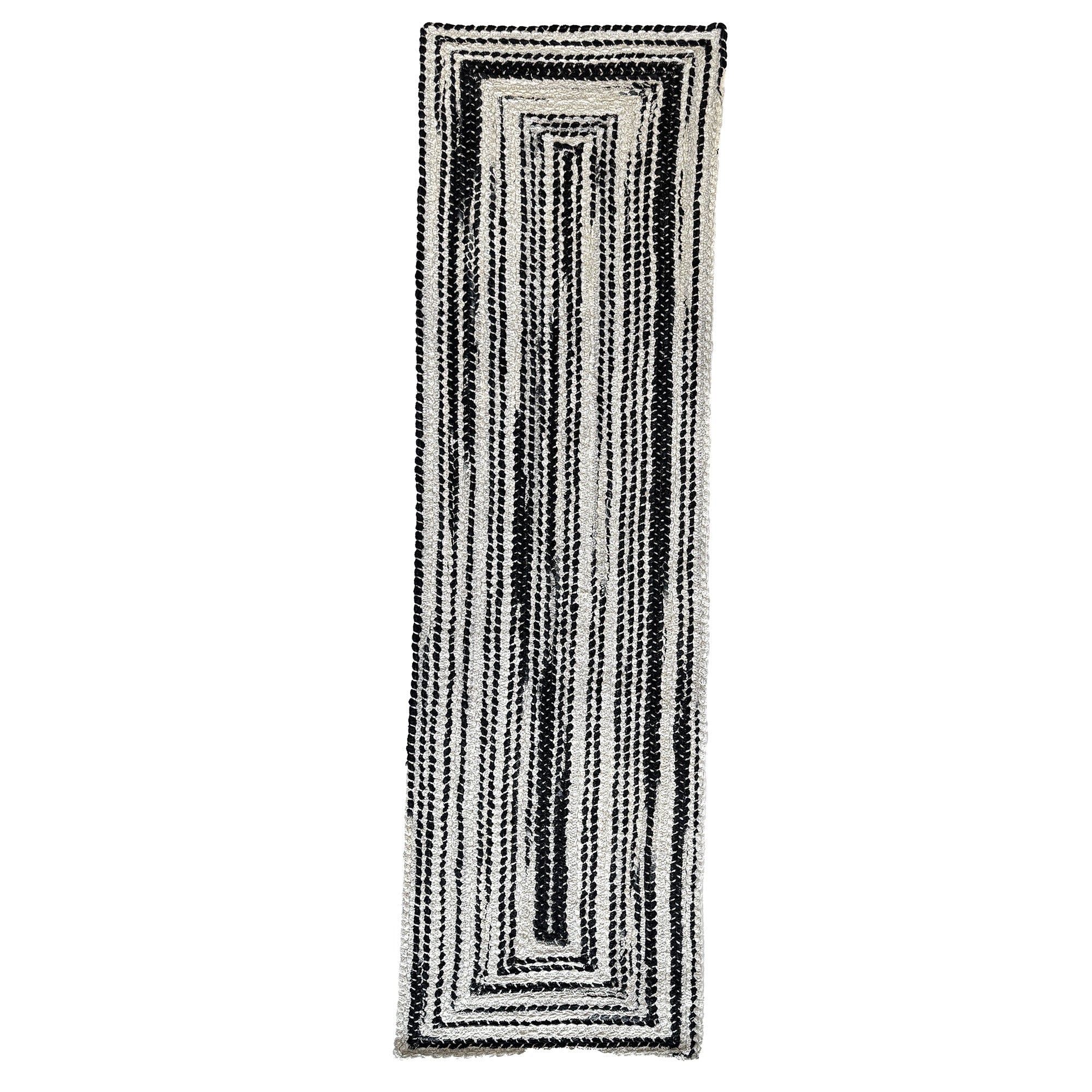 Crafted Black White Braided Rug Concentric Rectangle image