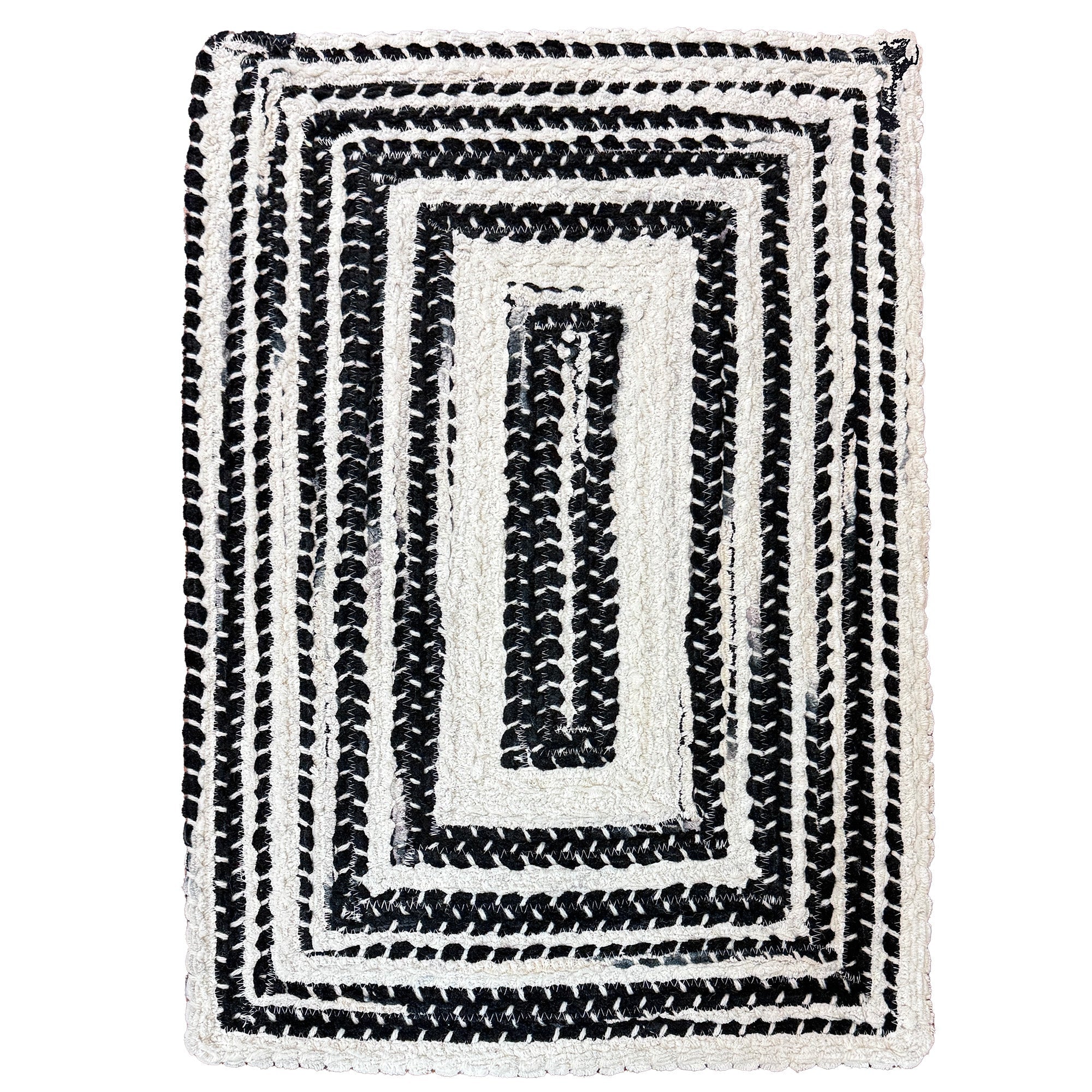 Crafted Black White Braided Rug Concentric Rectangle image