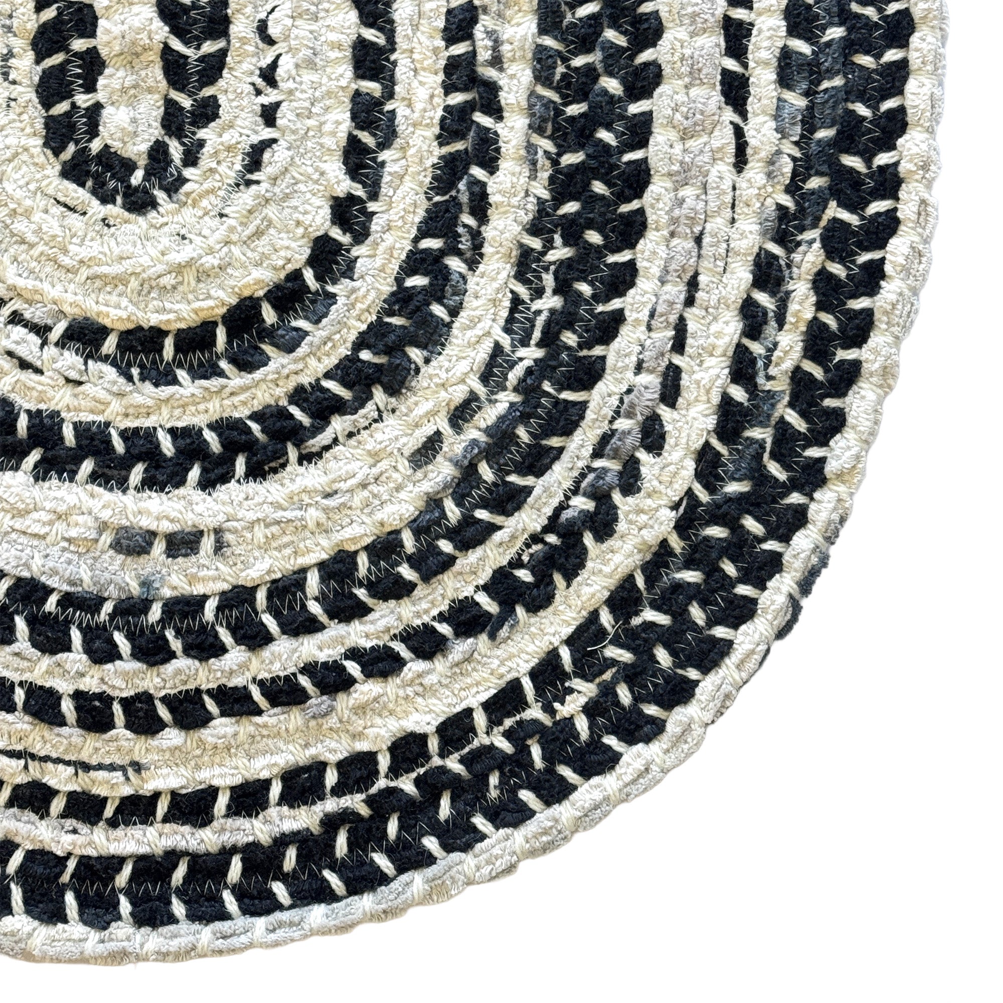 Crafted Black White Braided Rug Oval image