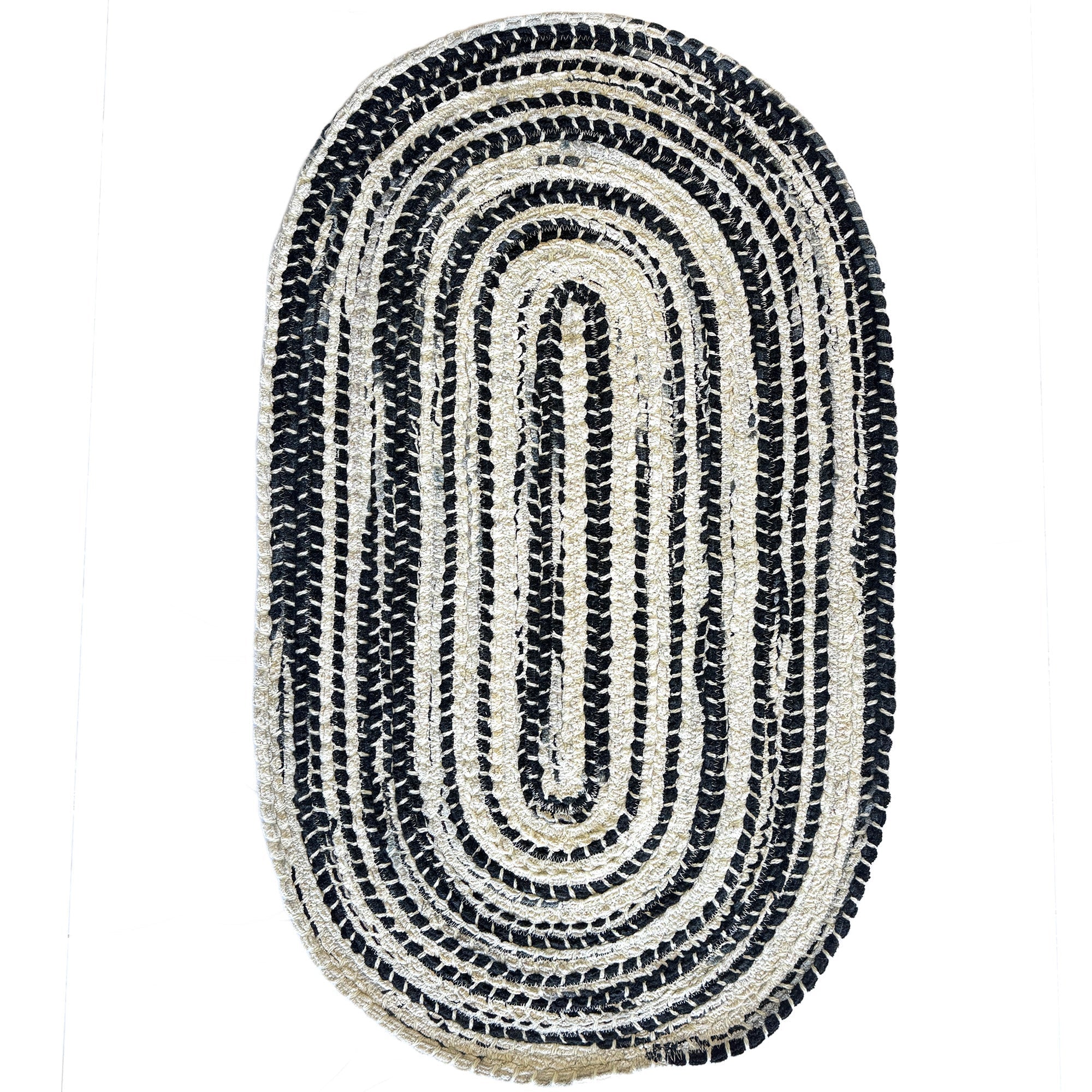 Crafted Black White Braided Rug Oval image