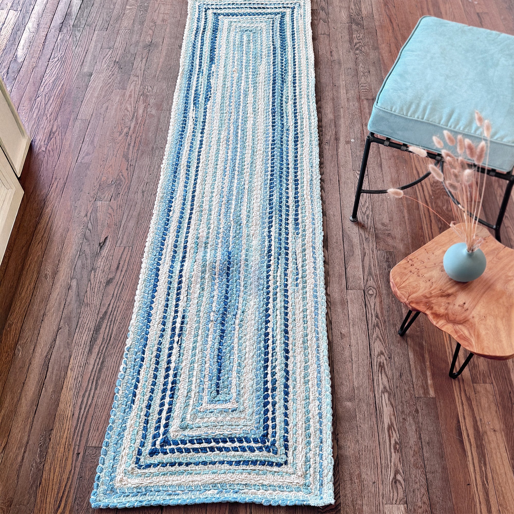 Crafted Seafoam Braided Rug Concentric Rectangle image