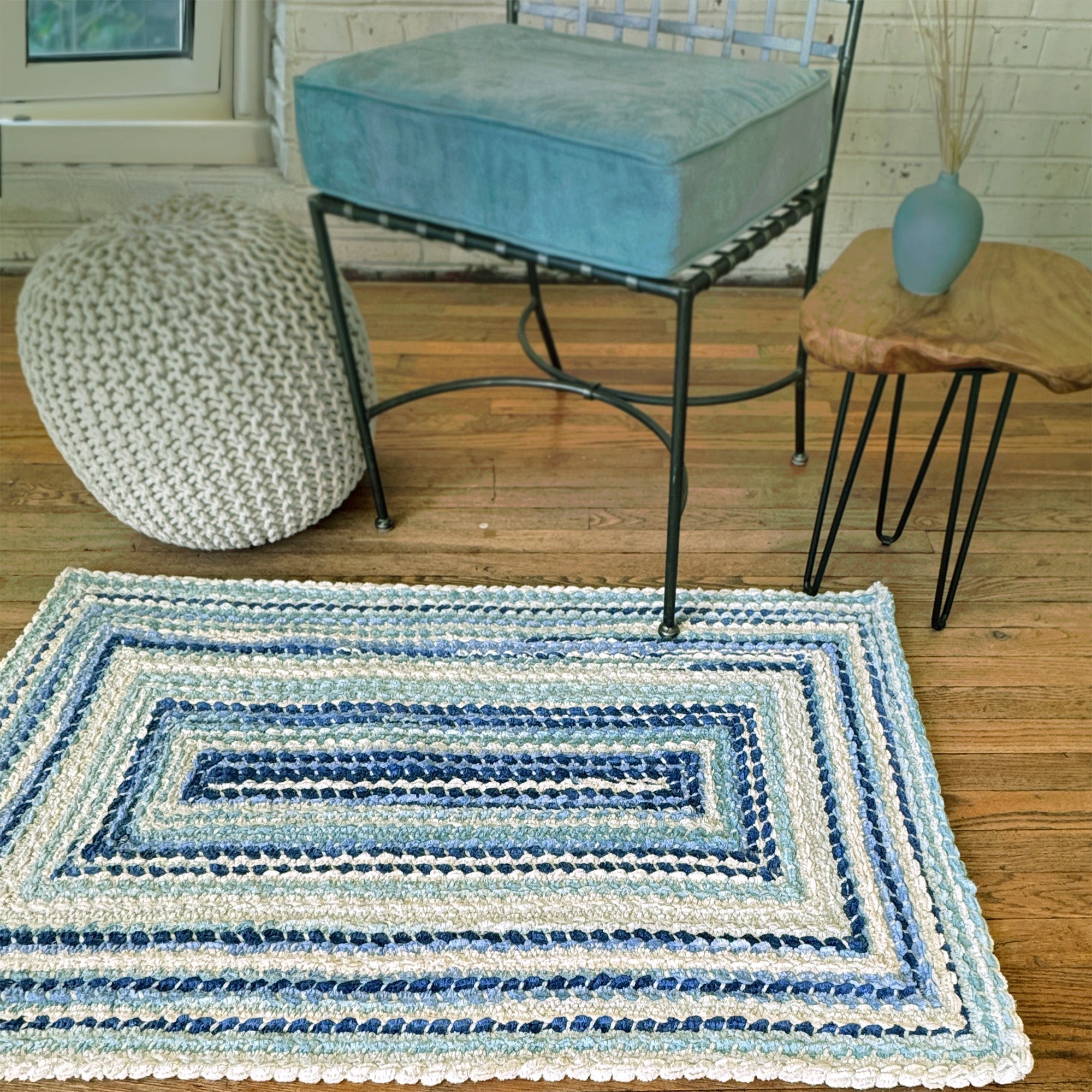 Crafted Seafoam Braided Rug Concentric Rectangle image