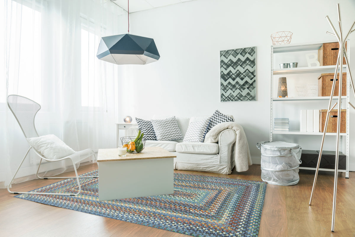 American Classic Legacy Blue Braided Rug Concentric Rectangle image