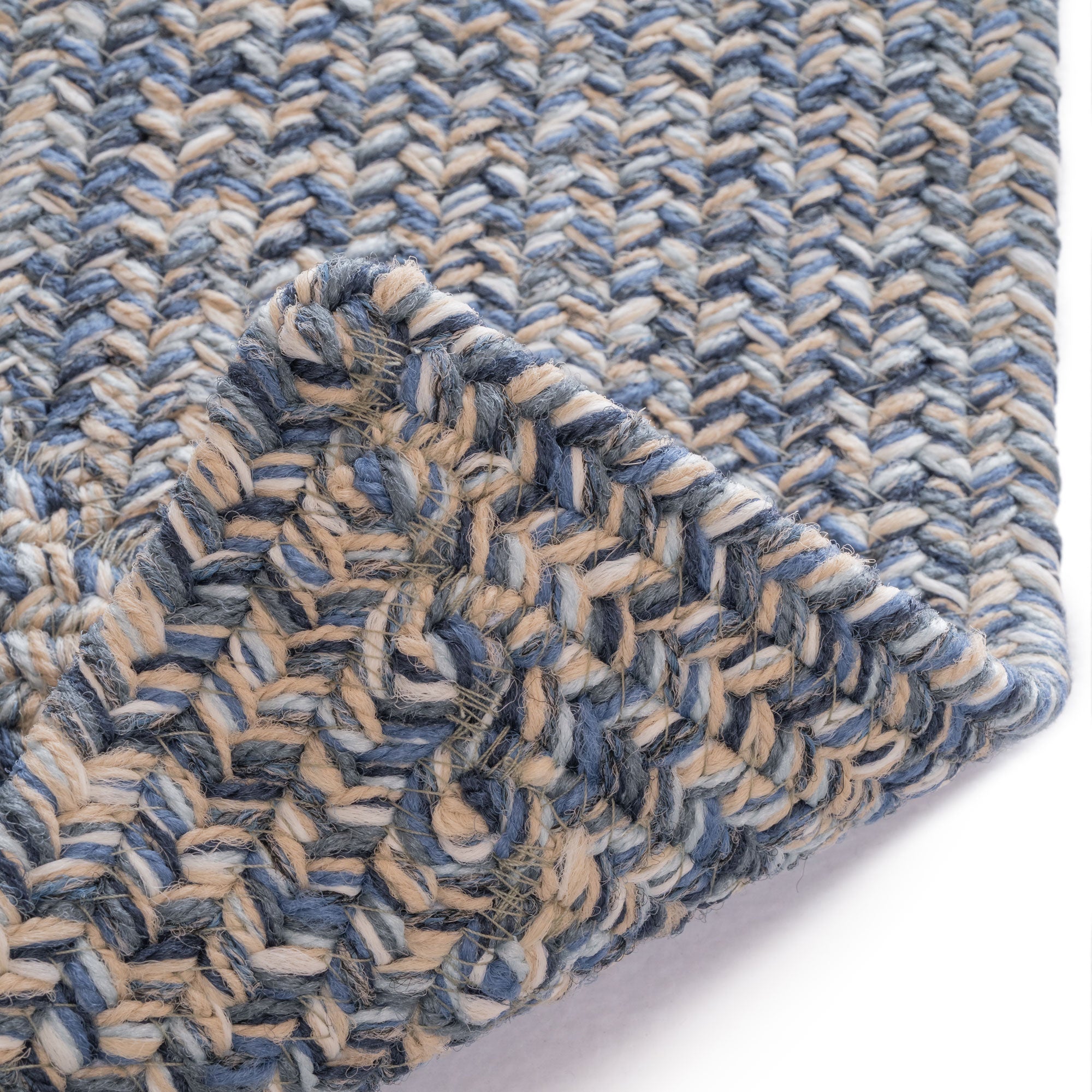 Stockton Medium Blue Braided Rug Concentric Rectangle image