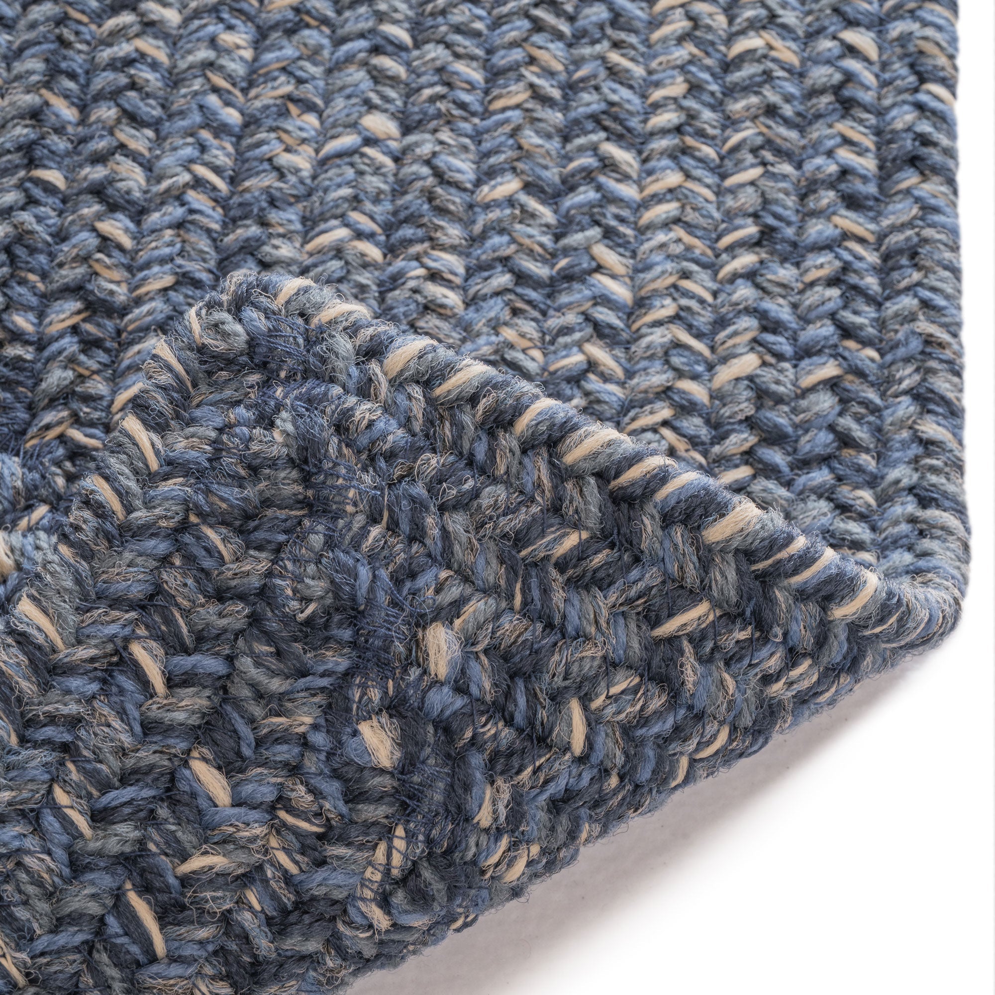 Stockton Dark Blue Braided Rug Concentric Rectangle image