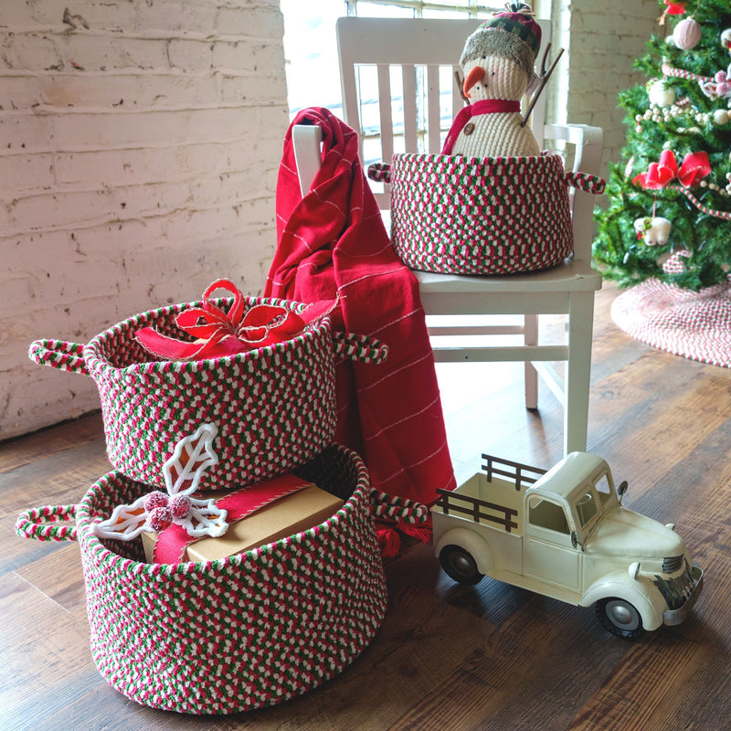 Happy Holidays Christmas Multi Braided Rug Basket Roomshot image