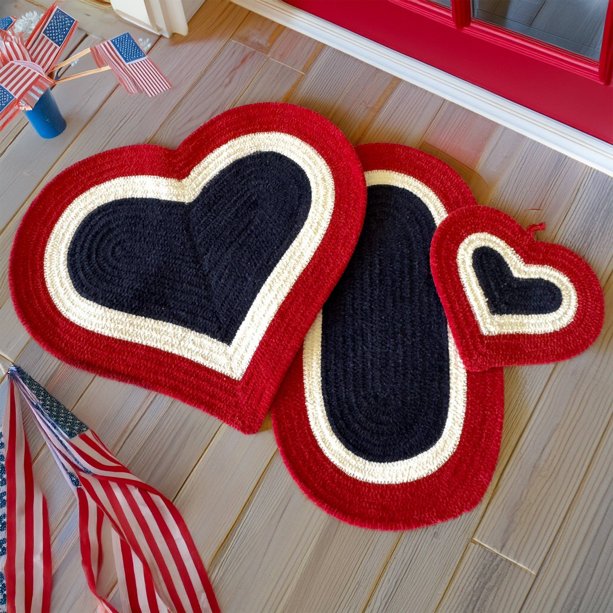Happy Holidays-America Red White Blue Braided Rug Oval image
