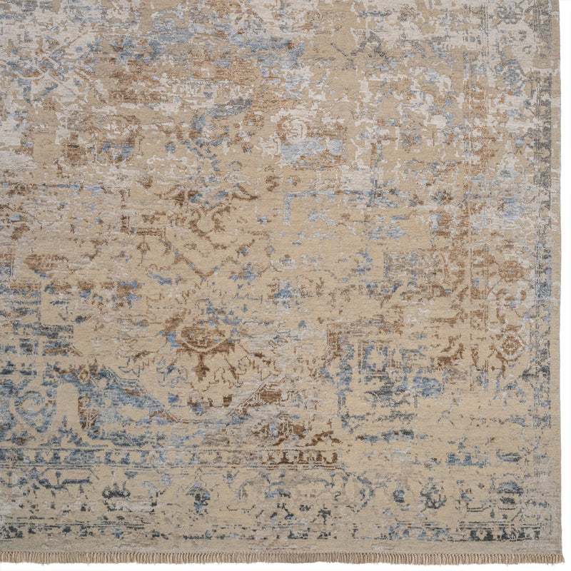 Carrara Beige Blue Hand Knotted Rug Rectangle Corner image