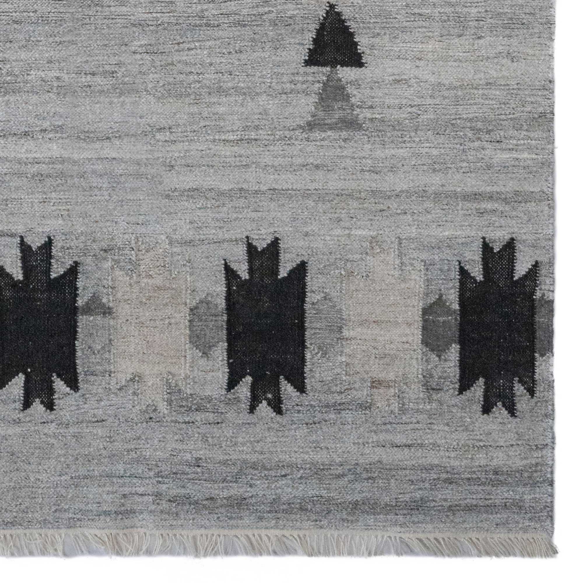 Vintage Moroc Black Gray Flat Woven Rug Rectangle image