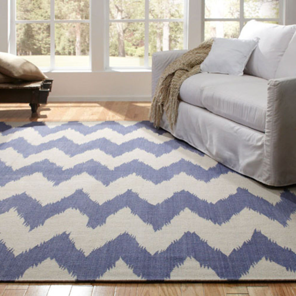 Wild Chev Grecian Blue Flat Woven Rug Rectangle image