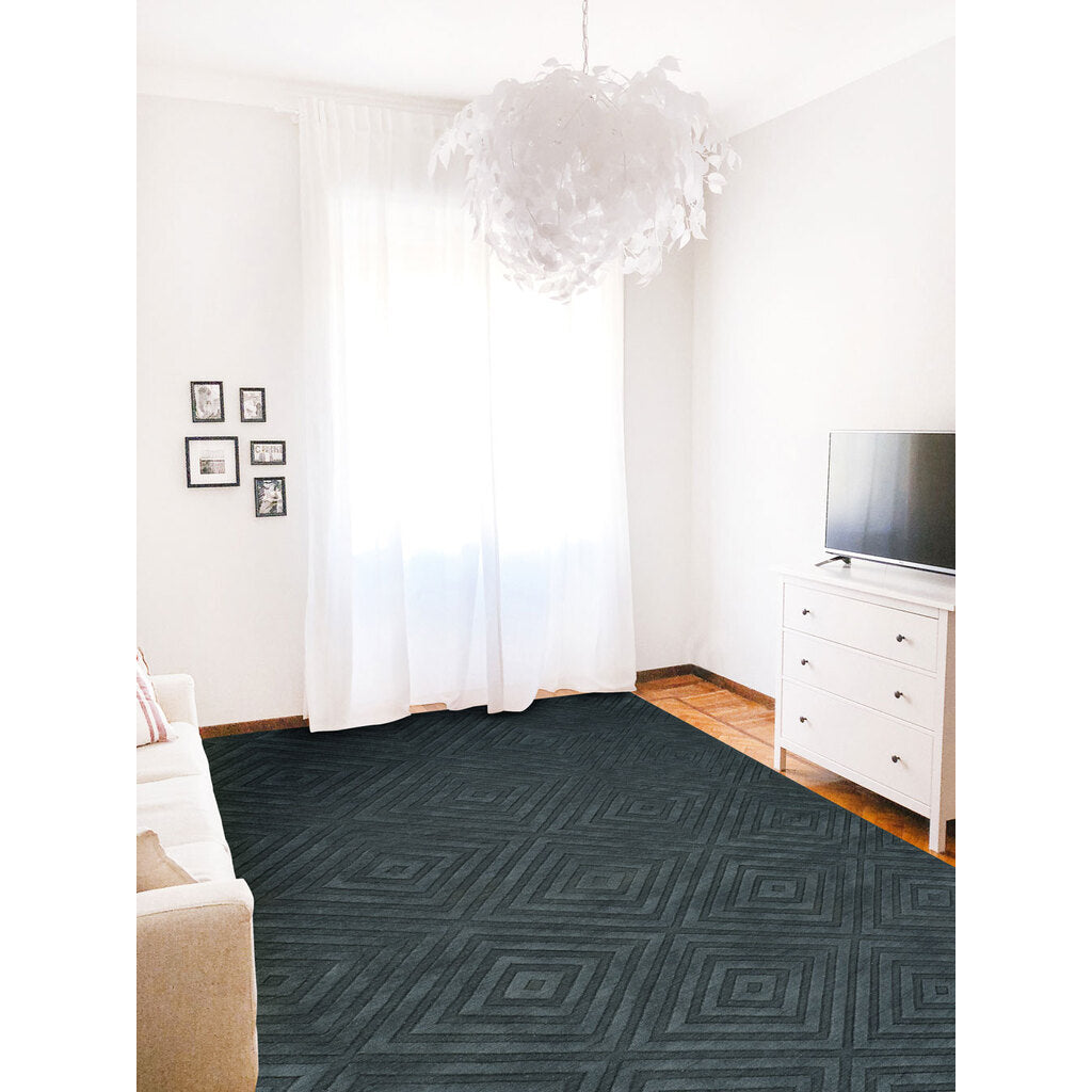 Gallery-Parquetry Charcoal Hand Loomed Area Rug Rectangle image